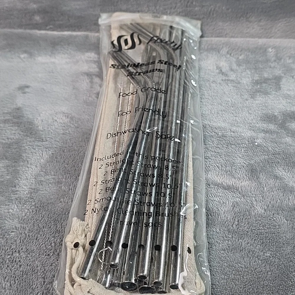 Stainless Steel Straw Set‎ 14 Pc Hiking Camping Reusable